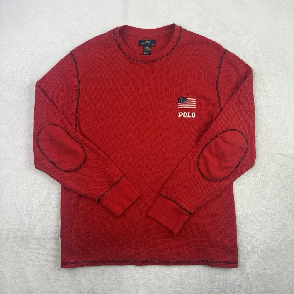 Polo Ralph Lauren Sleepwear Red Long Sleeve Thermal Waffle Knit Shirt Men's XL